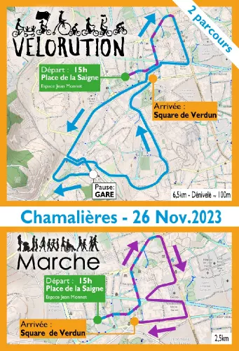 Parcours des Marche et Vélorution du 26 nov. à Chamalières